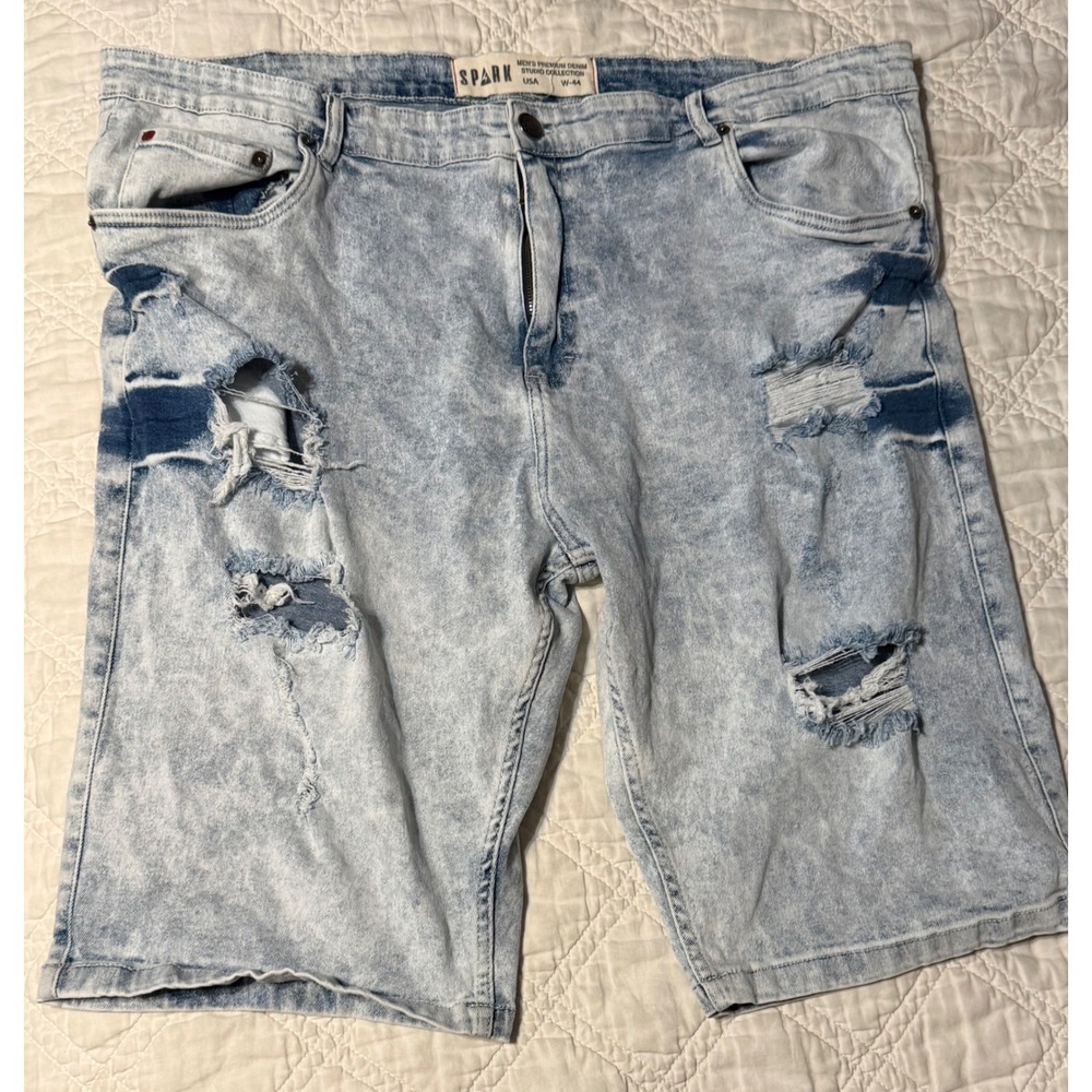 Spark Mens Premium Denim Studio Collection Acid Wash Distressed Shorts Size 44